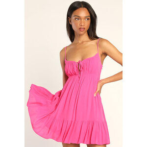 Lulus Vacay Behavior Hot Pink Sleeveless Ruffled Mini Dress - Size L